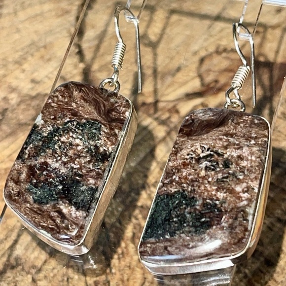 Dark “Stone of Transformation” Charoite Earrings 2” - Picture 3 of 12